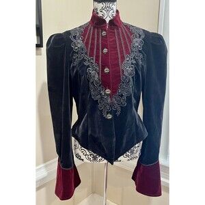 Punk Rave Womens Gothic Jacket Black Red Velvet Steampunk Victorian Sz 2XL